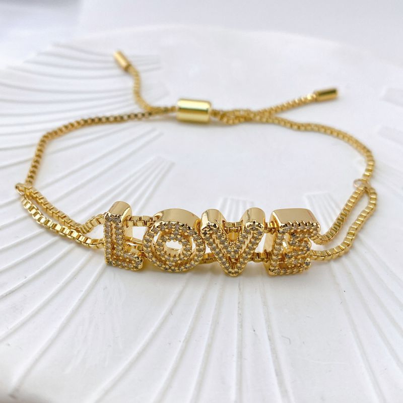Basic Gold Bracelet (without Letters) Copper Geometric Box Chain Bracelet