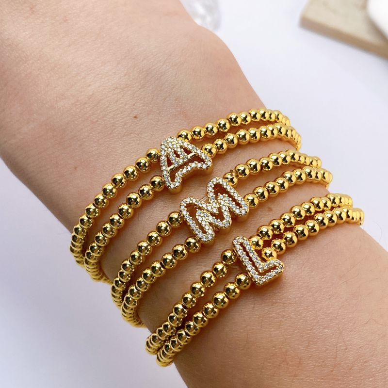 Pulsera De Cuentas De 26 Letras Bañada En Oro Y Cobre