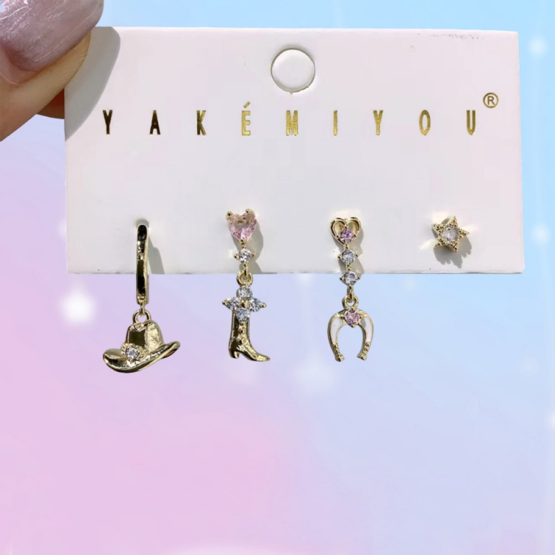 Conjunto De 4 Pendientes Cadena Y Botas Con Incrustaciones De Cobre Y Circonitas