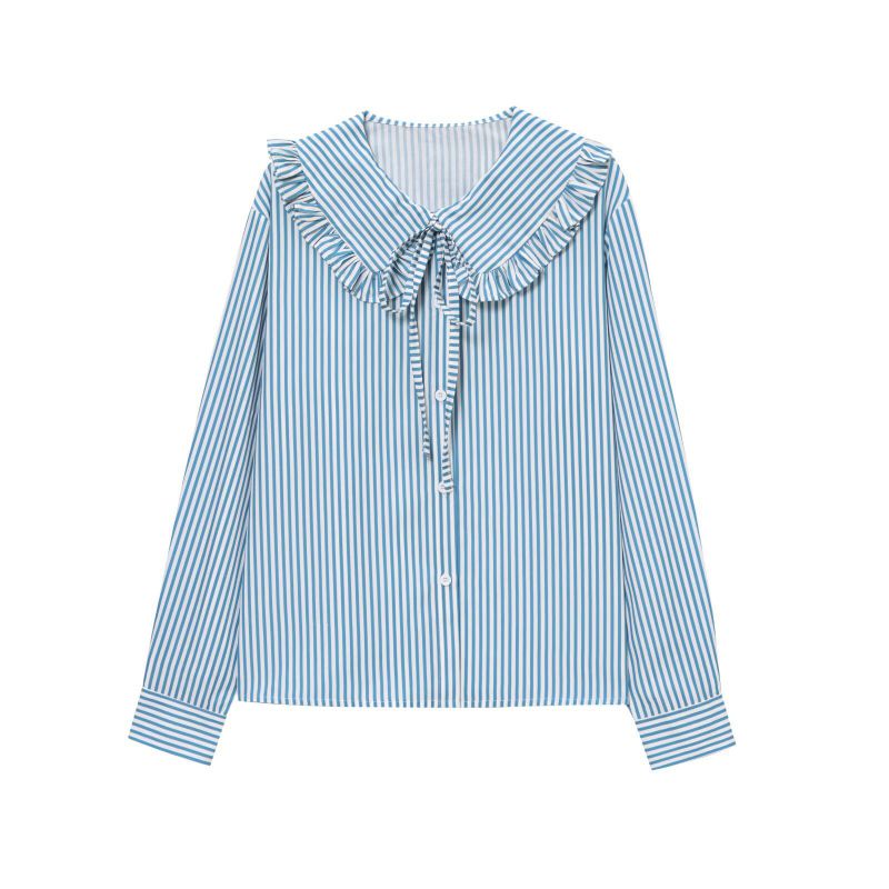 Light Blue Tie-drawstring Striped Shirt