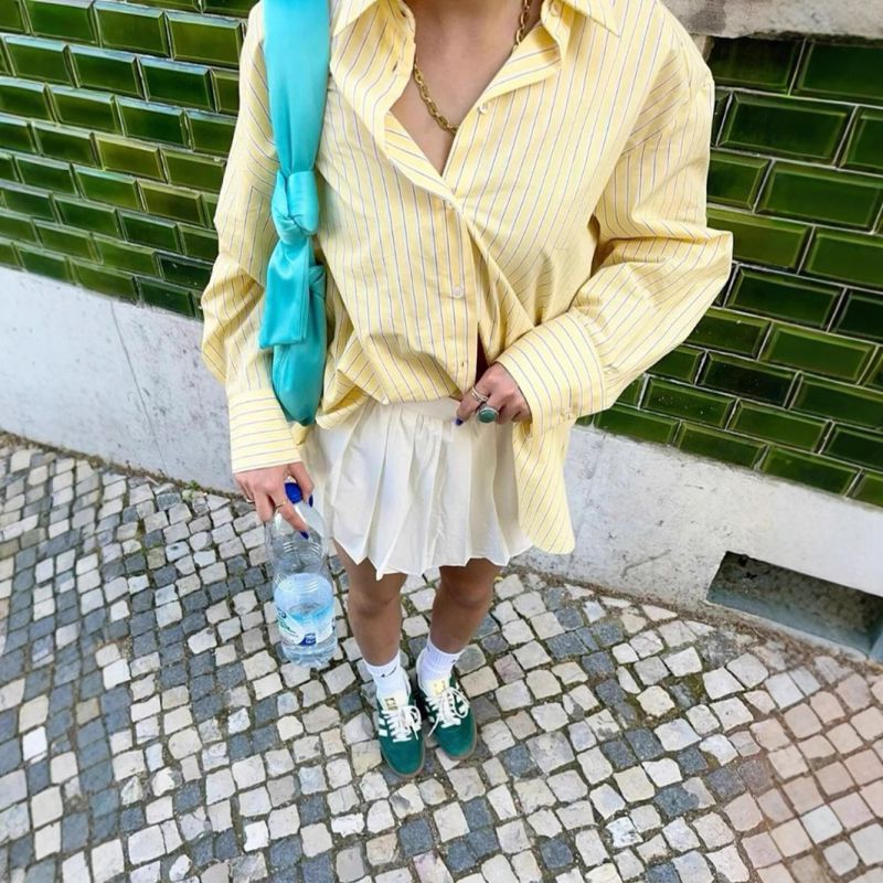 Yellow Striped Lapel Shirt