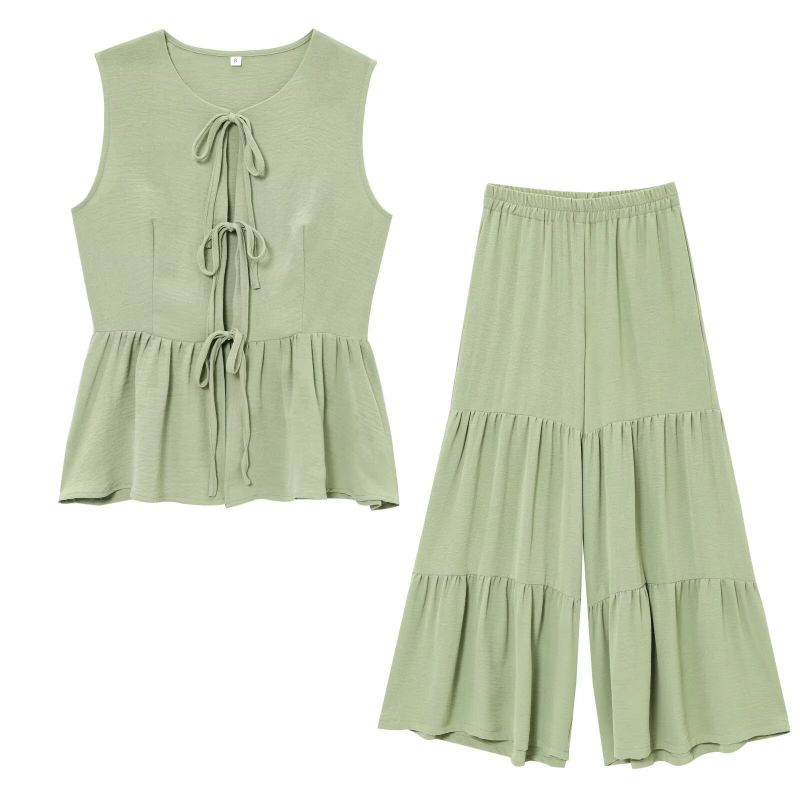 Green Top Sleeveless Tie-back Sleeveless Top