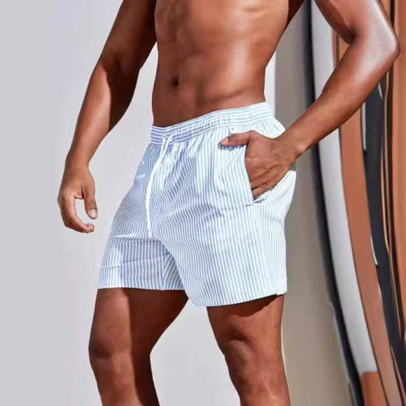 Pantalones Cortos Con Cordones Y Estampado De Poliéster Para Hombre