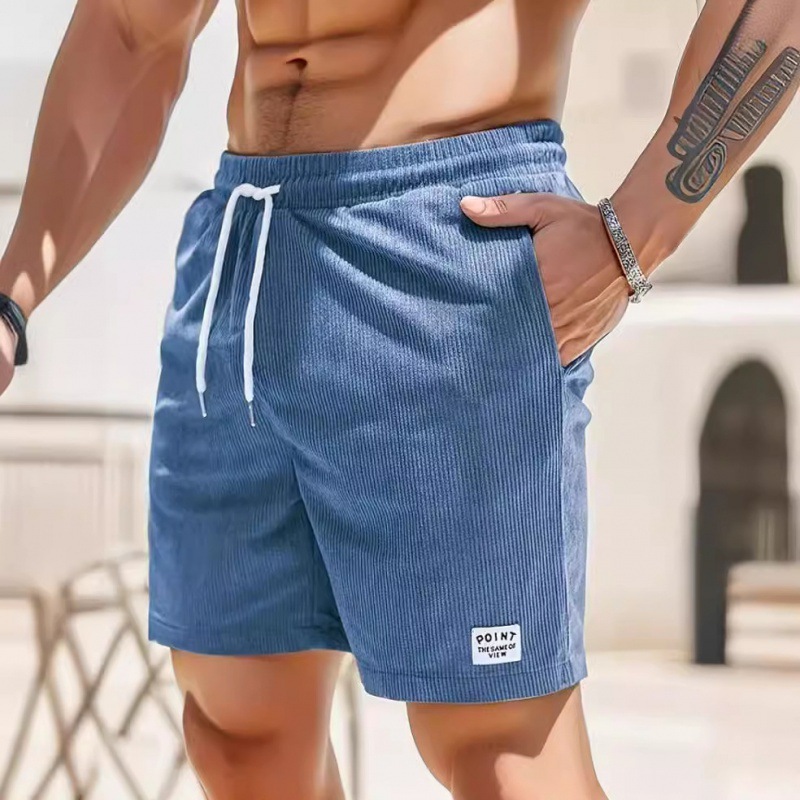 Pantalones Cortos De Pana De Poliéster Texturizados Con Cordones Para Hombre