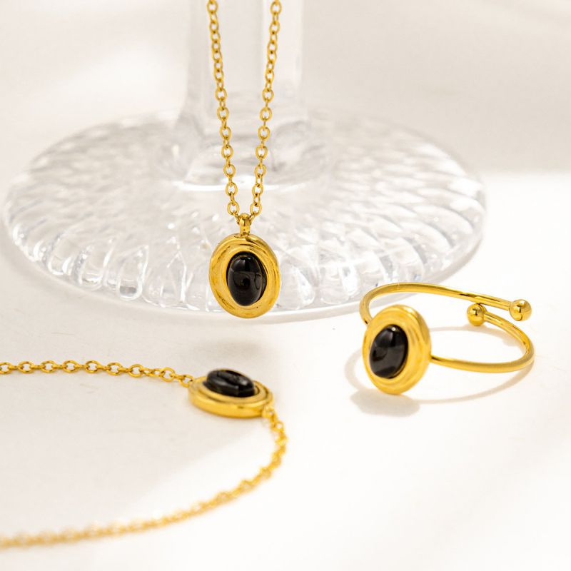 Set Titanium Steel Oval Necklace Bracelet Ring Set
