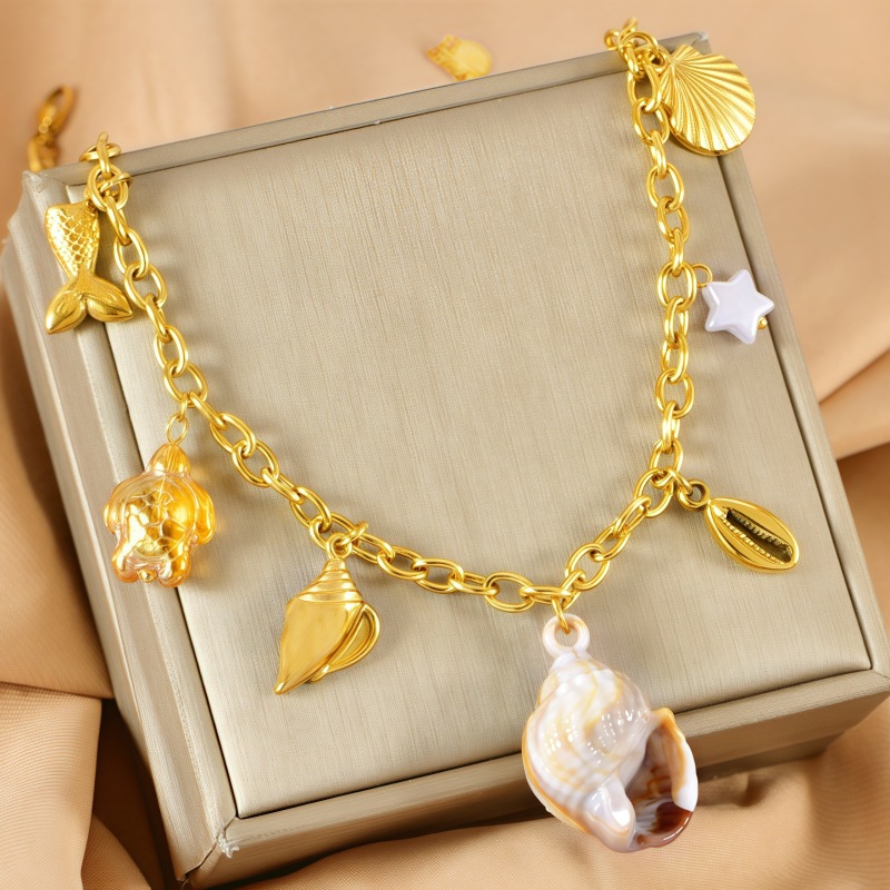 Gold Titanium Steel Geometric Conch Shell Necklace