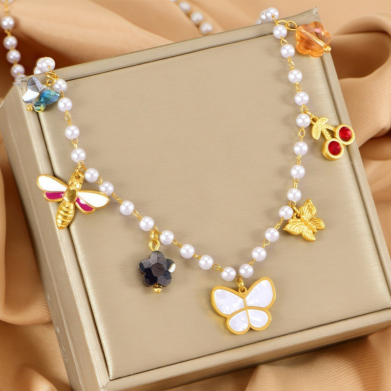 Gold Stainless Steel Butterfly Bee Necklace