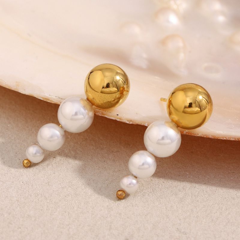 Pendientes De Acero Inoxidable Con Cuentas De Perlas