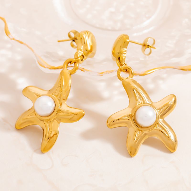 Pendientes De Estrella De Mar De Acero Inoxidable