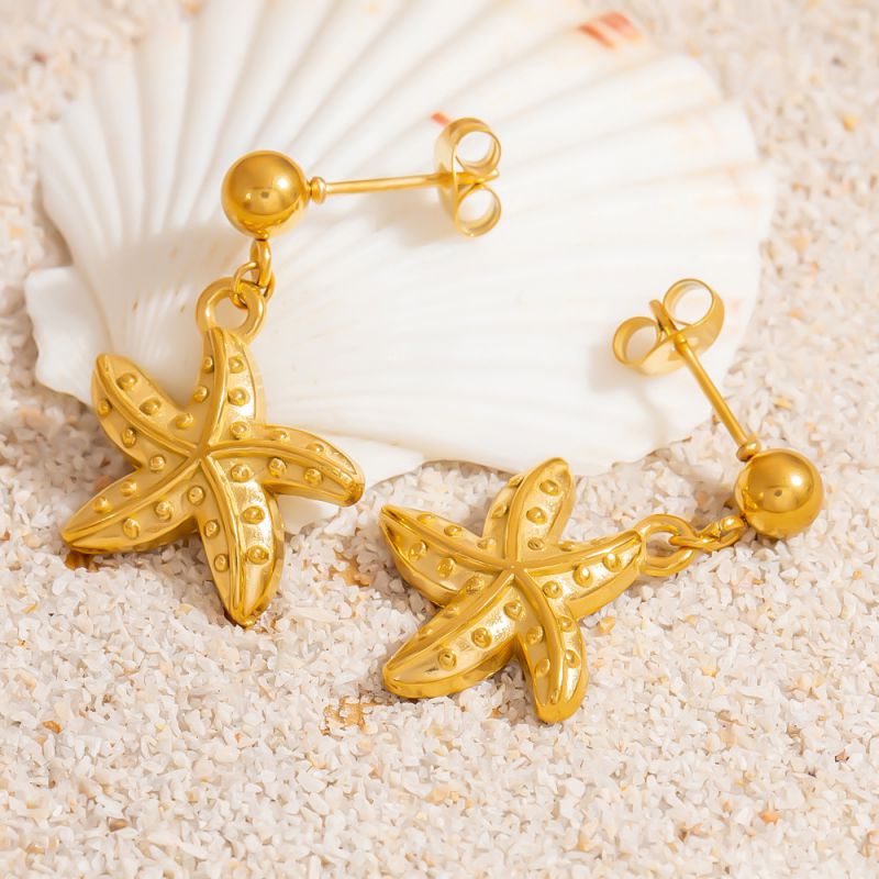 Pendientes De Estrella De Mar De Acero Inoxidable