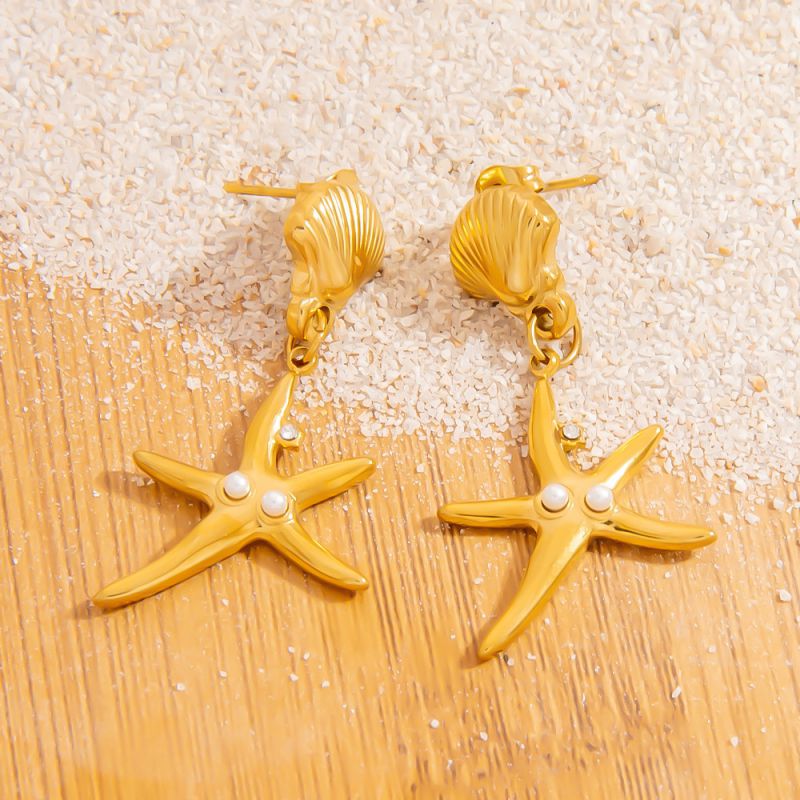 Pendientes De Estrella De Mar De Acero Inoxidable