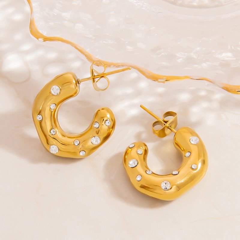 Pendientes De Acero Inoxidable Con Diamantes En Forma De C