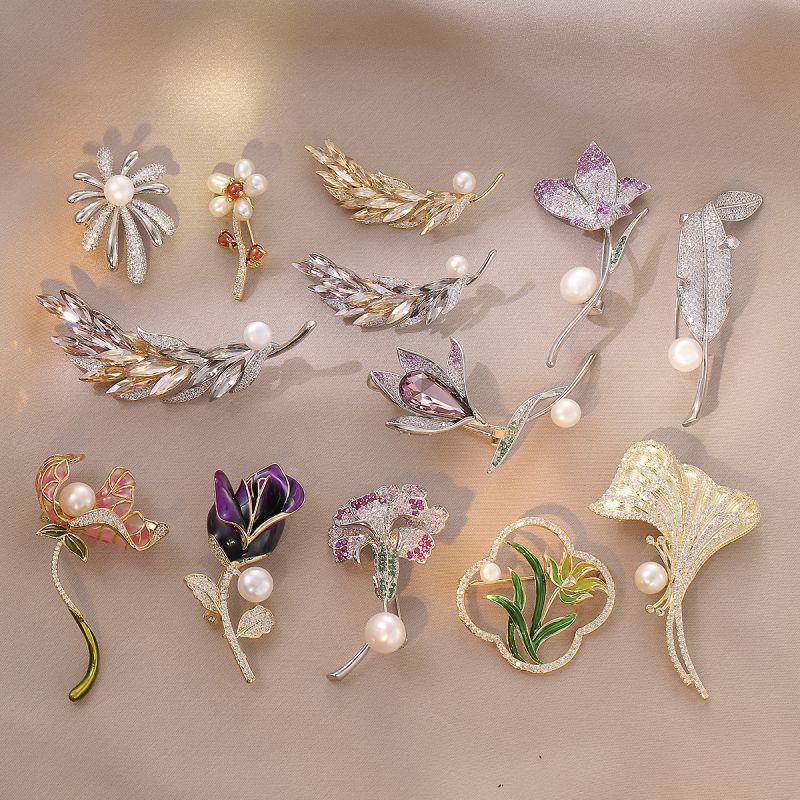 Brooch 9# Copper Diamond Flower Wheat Ear Ginkgo Leaf Brooch