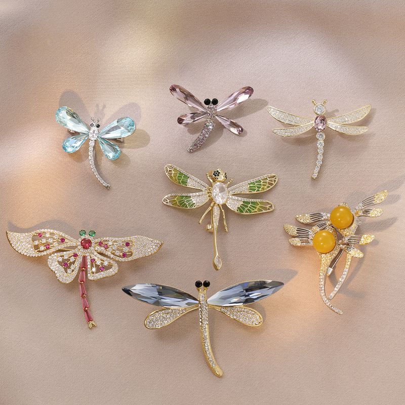 Dragonfly 6# Copper And Diamond Dragonfly Geometric Brooch
