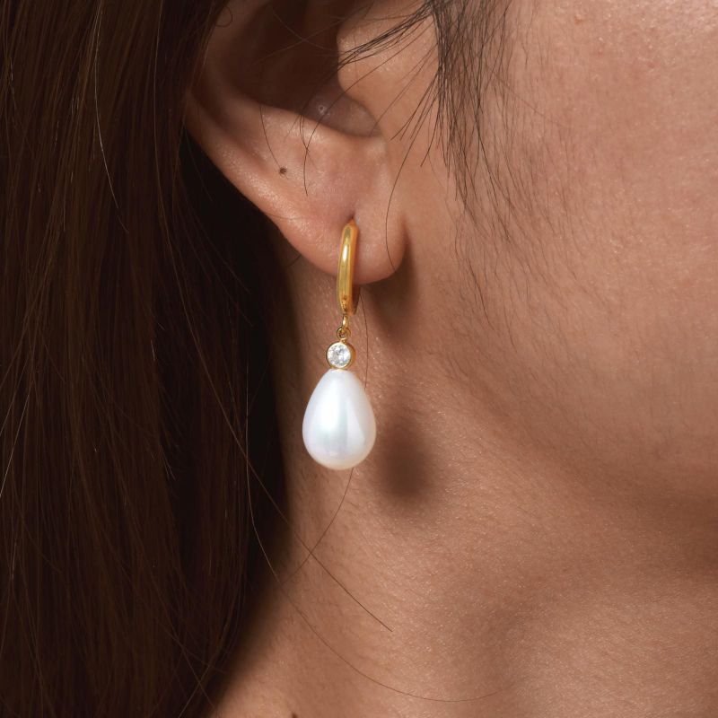 Pendientes De Aro De Acero Inoxidable Con Forma De Lágrima De Perla