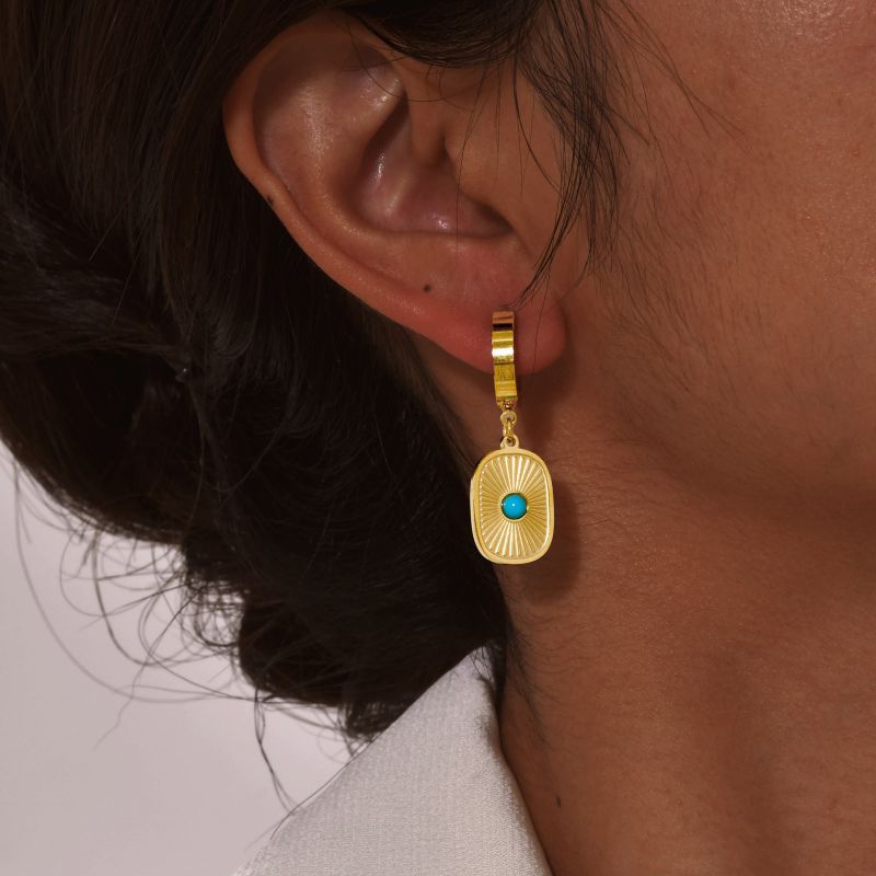 Pendientes Ovalados De Pino Verde De Acero Inoxidable
