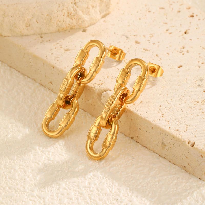 Pendientes De Cadena Ovalada En Relieve De Acero Inoxidable