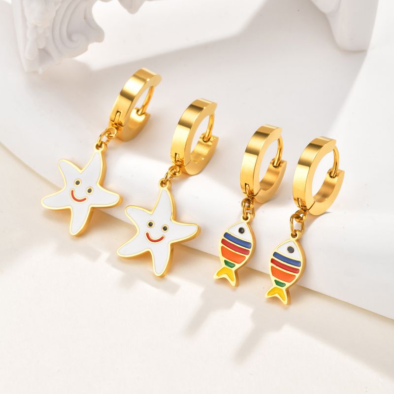 Pendientes De Estrella De Cinco Puntas De Acero Inoxidable