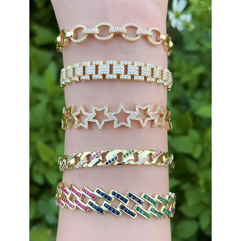 Gold 1 Copper-plated Gold-plated Diamond Geometric Five-pointed Star Hollow Bracelet