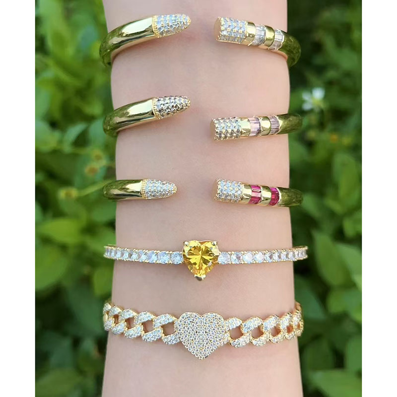 Gold 1 Copper Plated Gold Diamond Geometric Round Bracelet