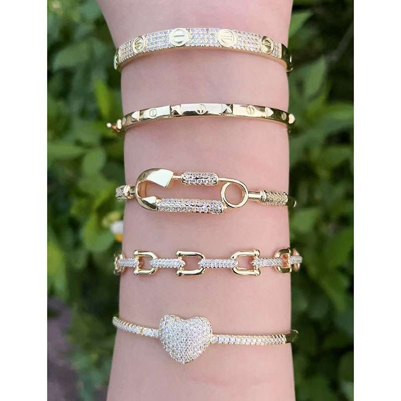 Gold 1 Copper Plated Gold-plated Diamond Brooch Heart Horseshoe Bracelet