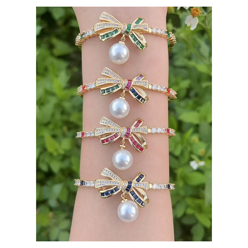 Gold 1 Copper Plated Gold-plated Diamond Bow Pearl Bracelet