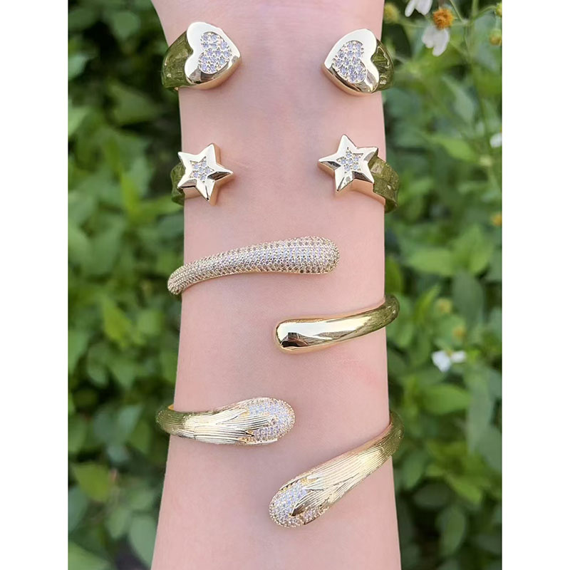 Gold 1 Copper Diamond Heart Five-pointed Star Round Bracelet