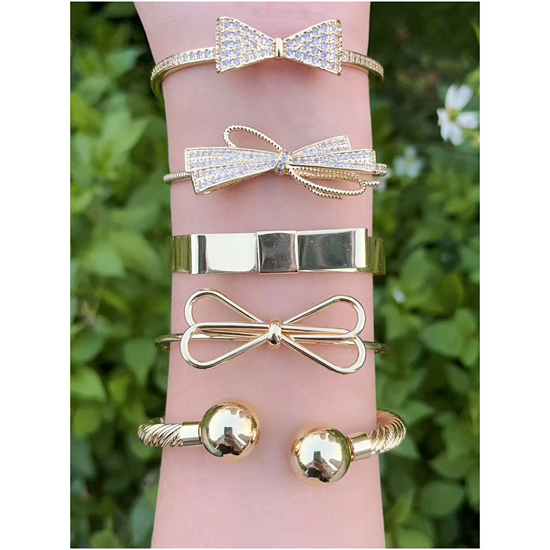Gold 1 Copper Gold-plated Diamond Bow Ball Bracelet