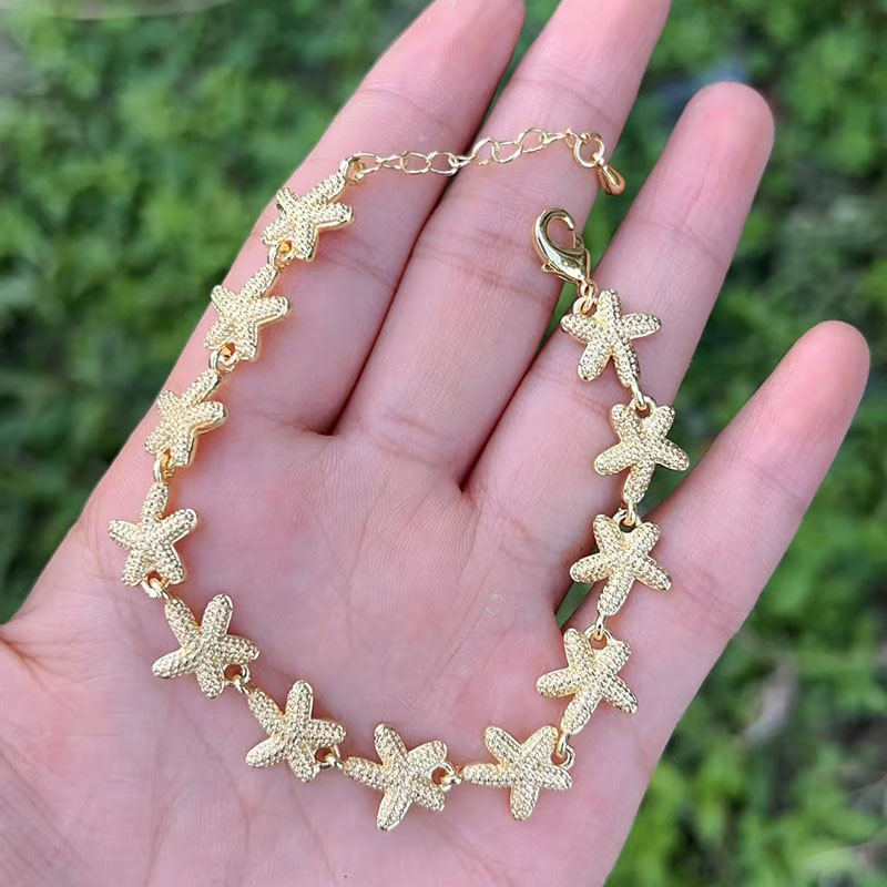Pulsera De Estrella De Mar De Cobre Bañada En Oro