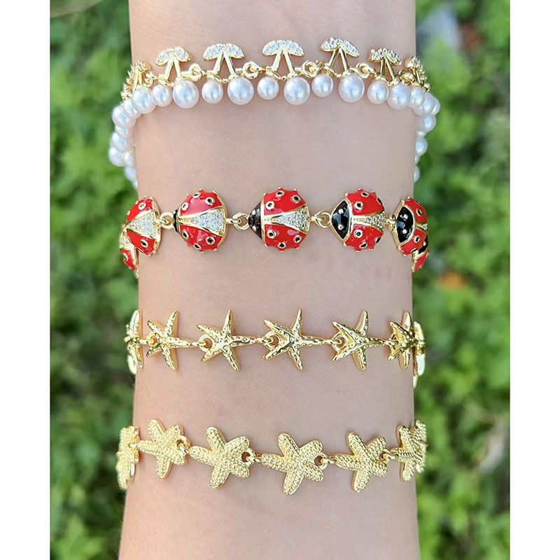 Pulsera De Cobre Diamantes Perla Cereza Insectos Y Estrellas De Mar