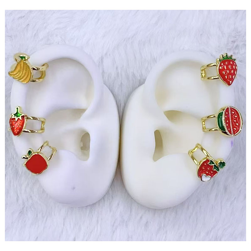 Pendientes De Aro Con Forma De Plátano Y Fresa Bañados En Cobre Y Oro Con Forma De Gota De Aceite [pieza Única]