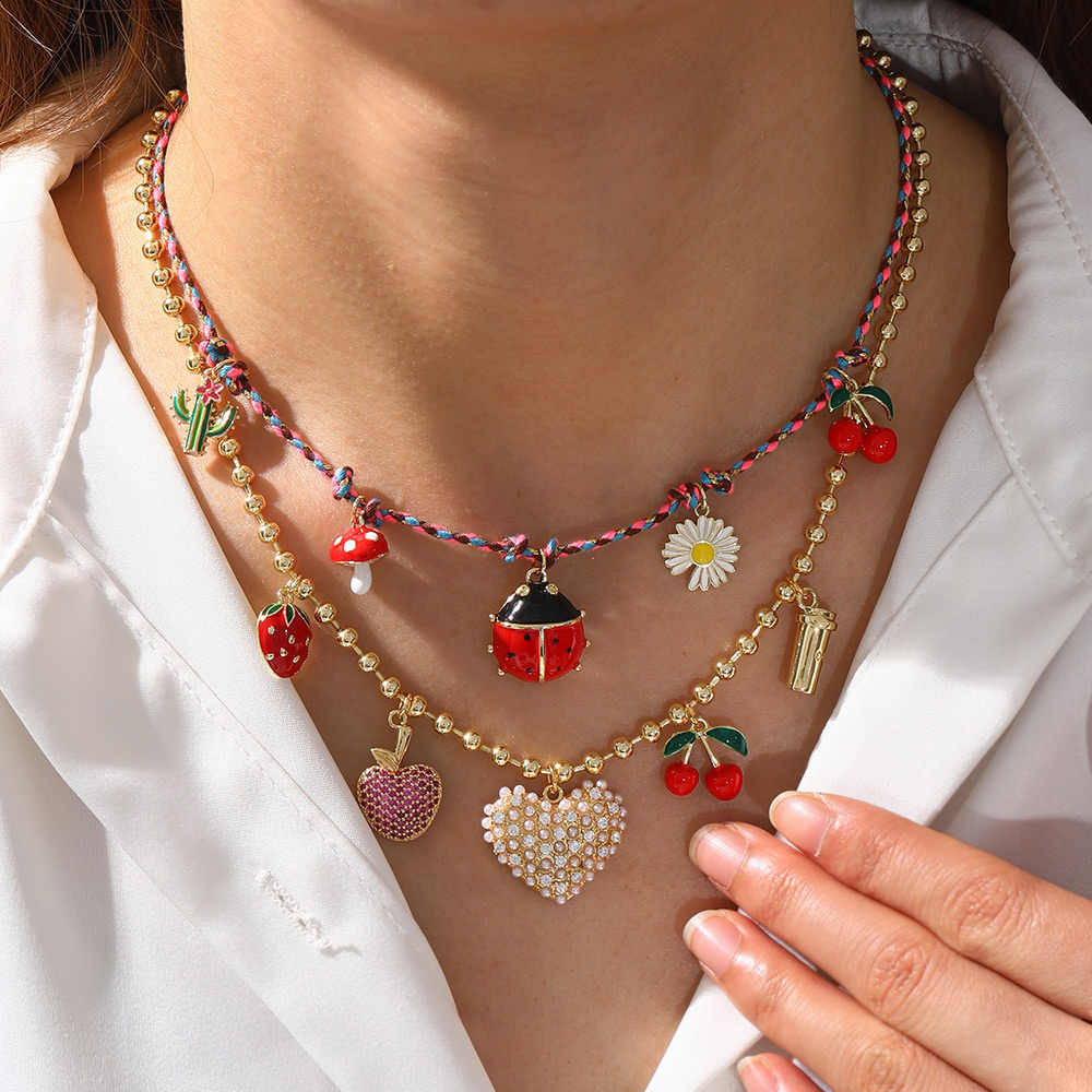 Collar De Cuentas De Cereza Y Fresa Con Forma De Corazón De Perla Y Gota De Aceite (4 Mm)