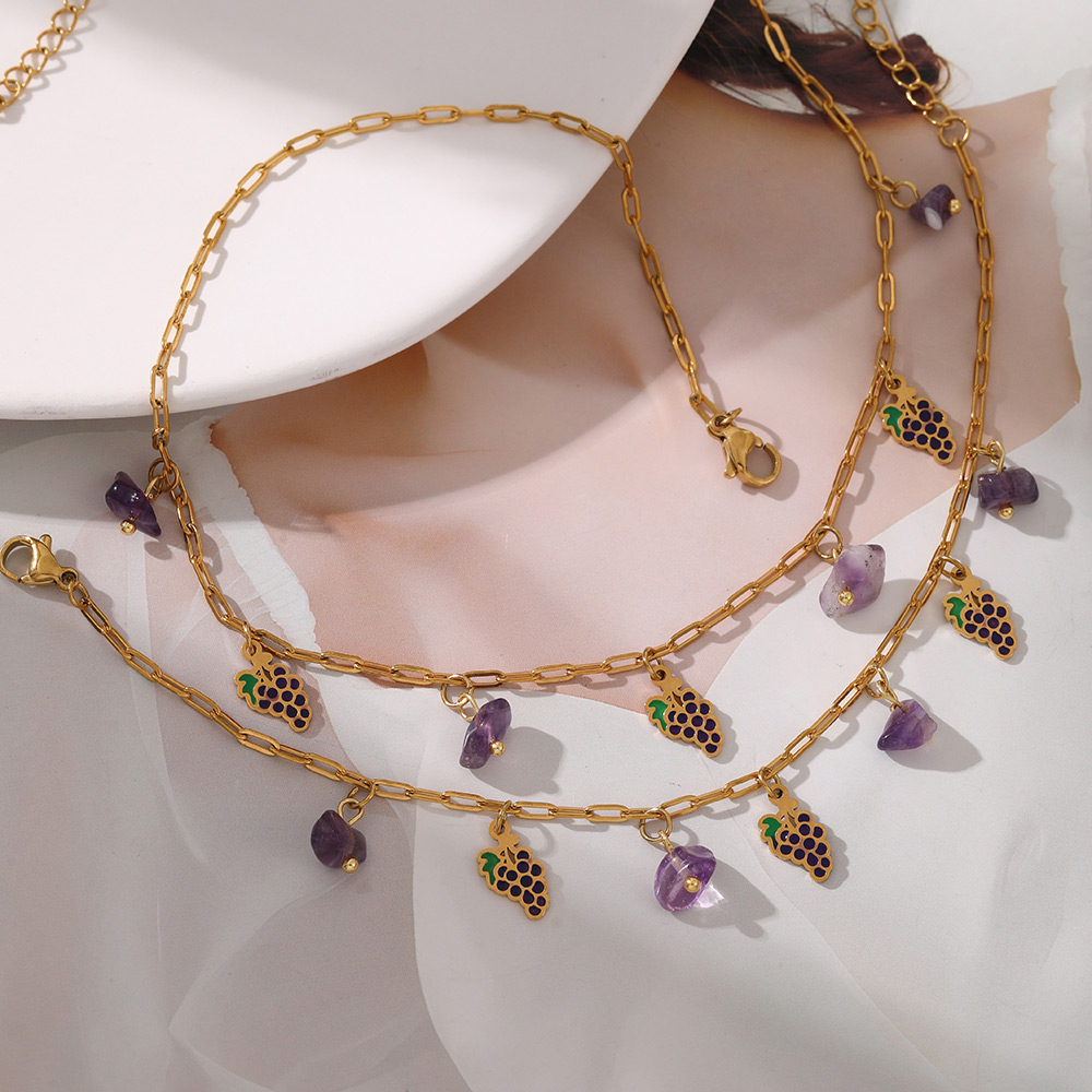 Collar De Acero De Titanio Con Gota De Aceite Y Piedra Natural De Uva