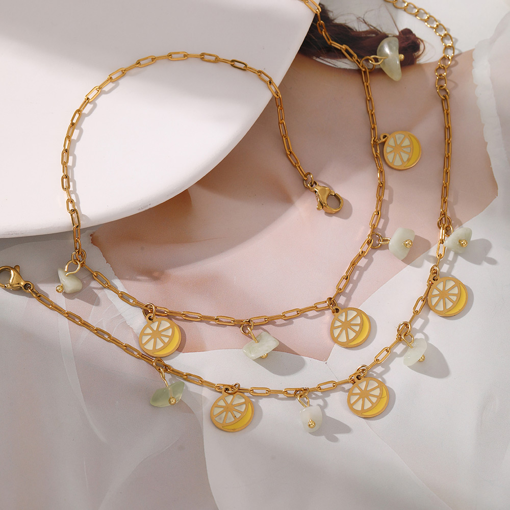 Collar De Acero De Titanio Con Forma De Gota De Aceite Y Piedra Natural De Fruta.