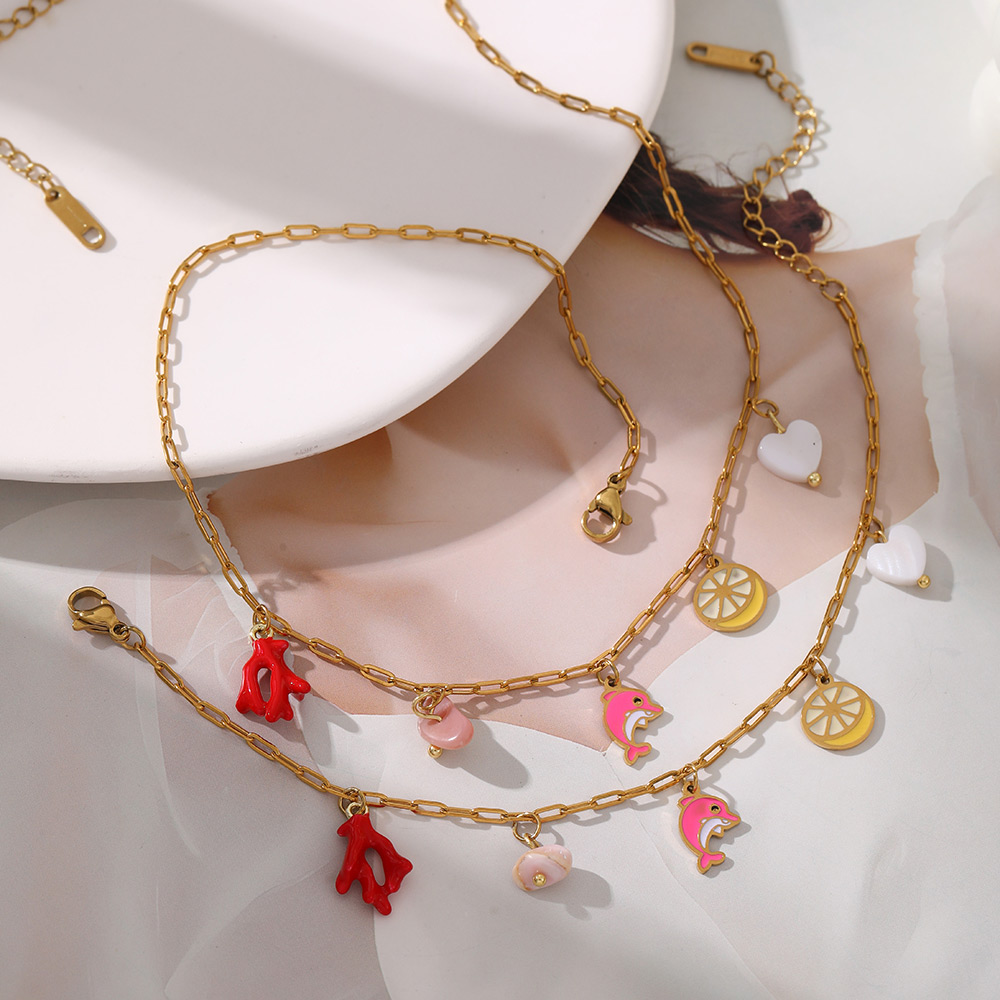 Collar De Delfín Con Piedra Natural Y Gota De Aceite De Acero Y Titanio