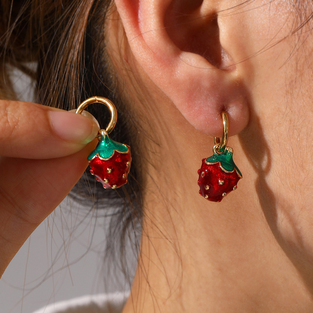 Pendientes De Acero De Titanio Con Forma De Fresa Y Gotas De Aceite (pequeños)