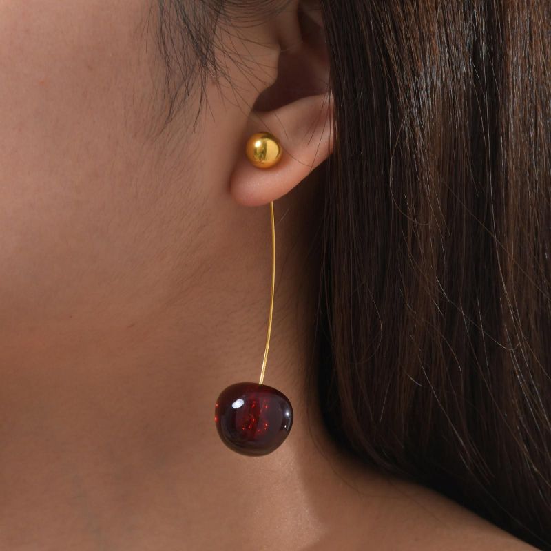 Pendientes De Cereza De Acero Inoxidable