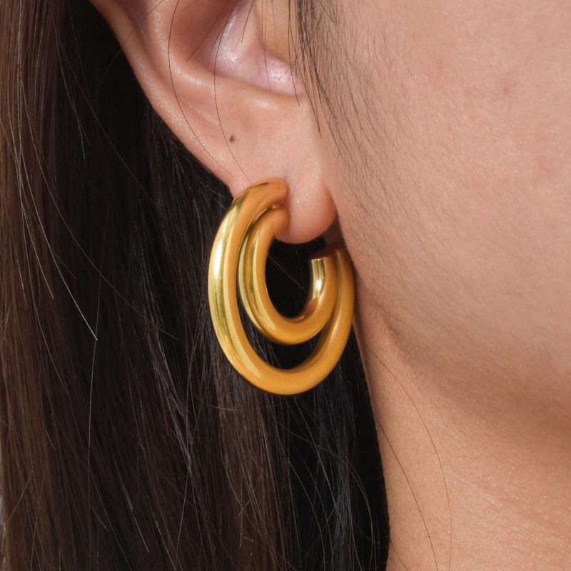 Pendientes De Acero Inoxidable De Doble Capa En Forma De C.