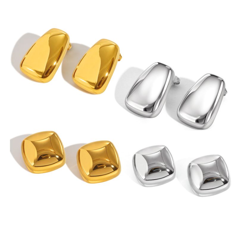 Pendientes Cuadrados Trapezoidales Pulidos De Acero Inoxidable