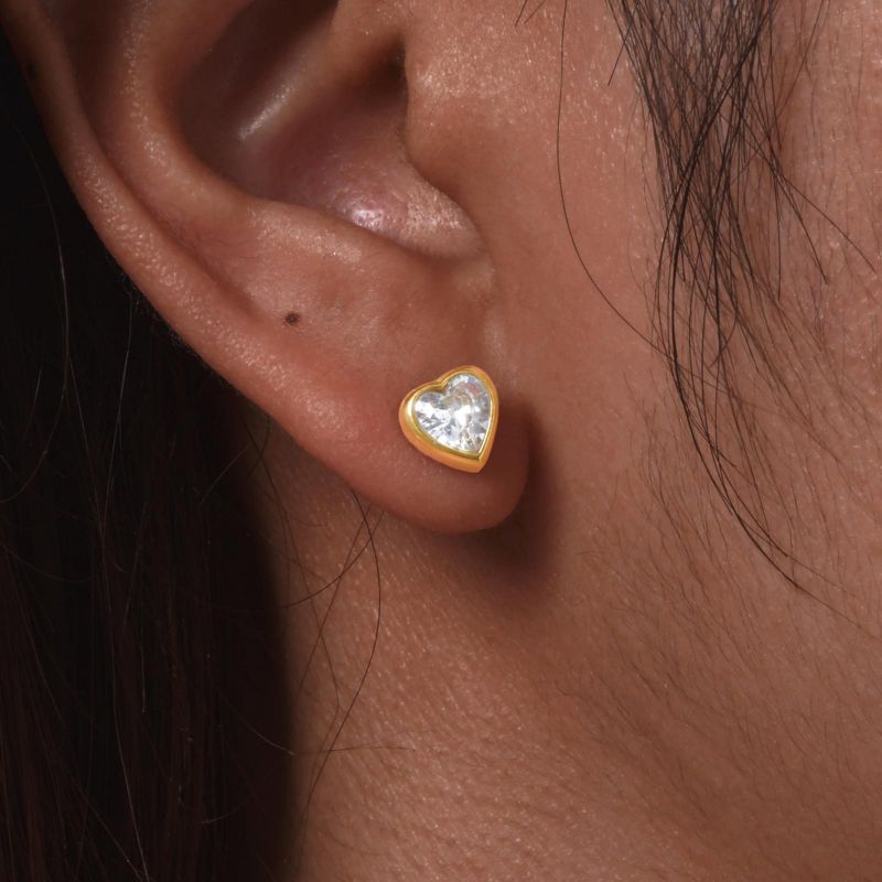 Pendientes De Acero Inoxidable Con Forma De Corazón De Diamantes