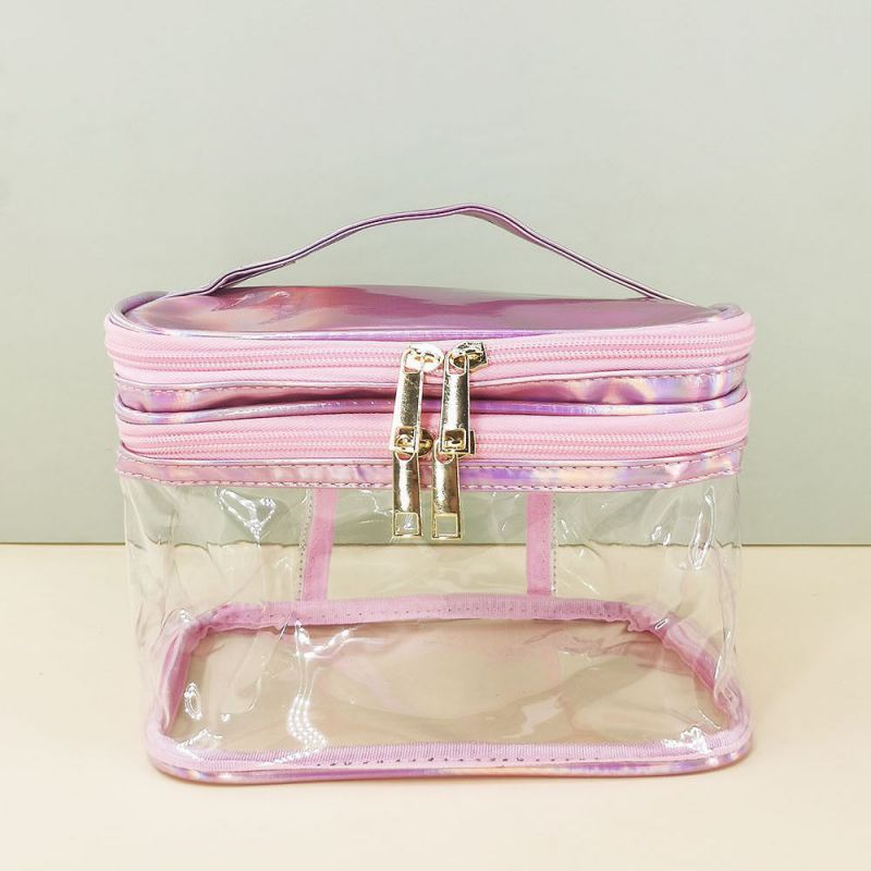 Pink Double-layer Pvc Transparent Large Capacity Storage Bag