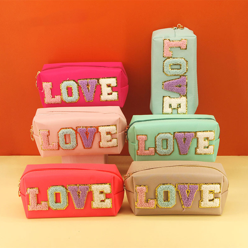 Pale Pinkish Gray Letter Embroidery Storage Bag
