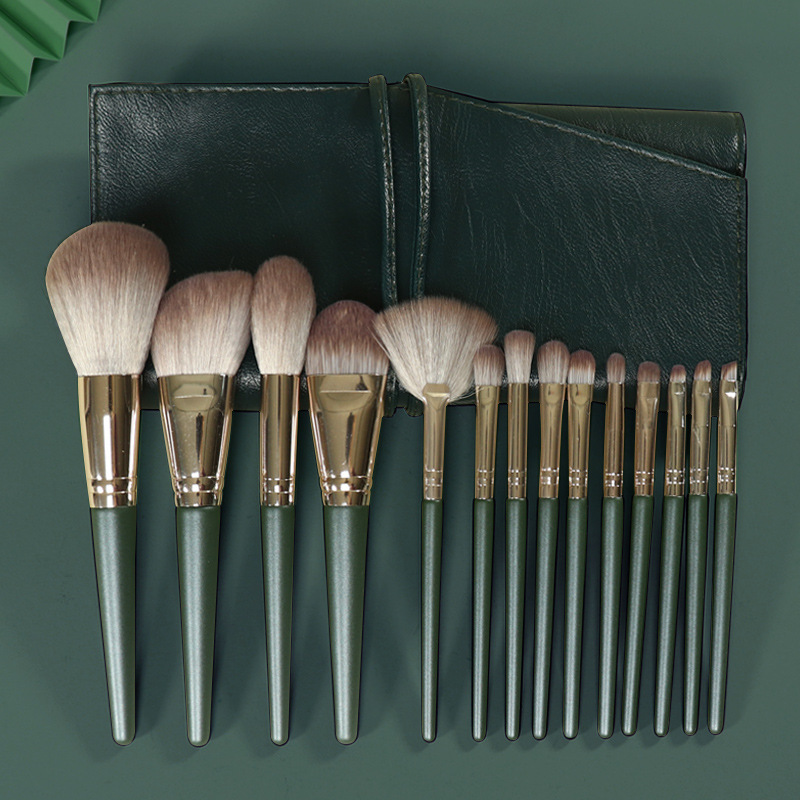 Green Cloud 14 Brushes + Bag 14-piece Makeup Brush Set