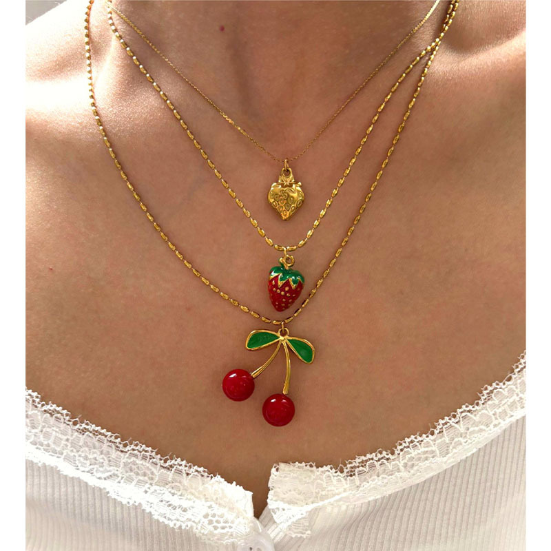 Big Cherry Necklace Stainless Steel Cherry Necklace