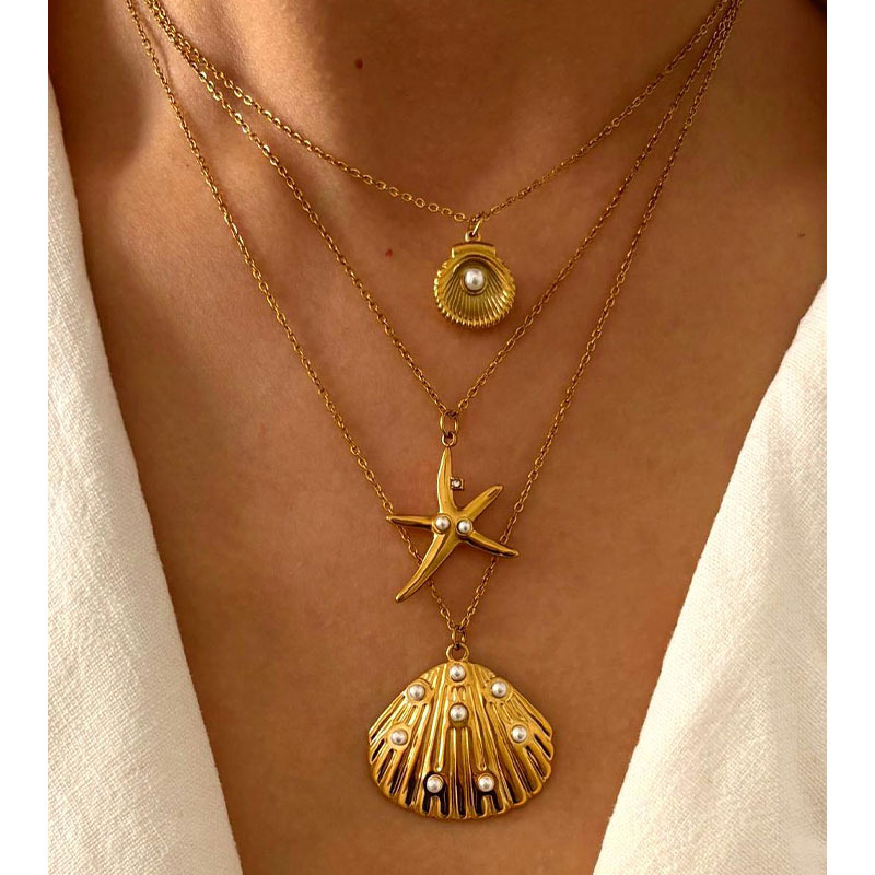 Gold Shell Necklace Stainless Steel Pearl Shell Necklace