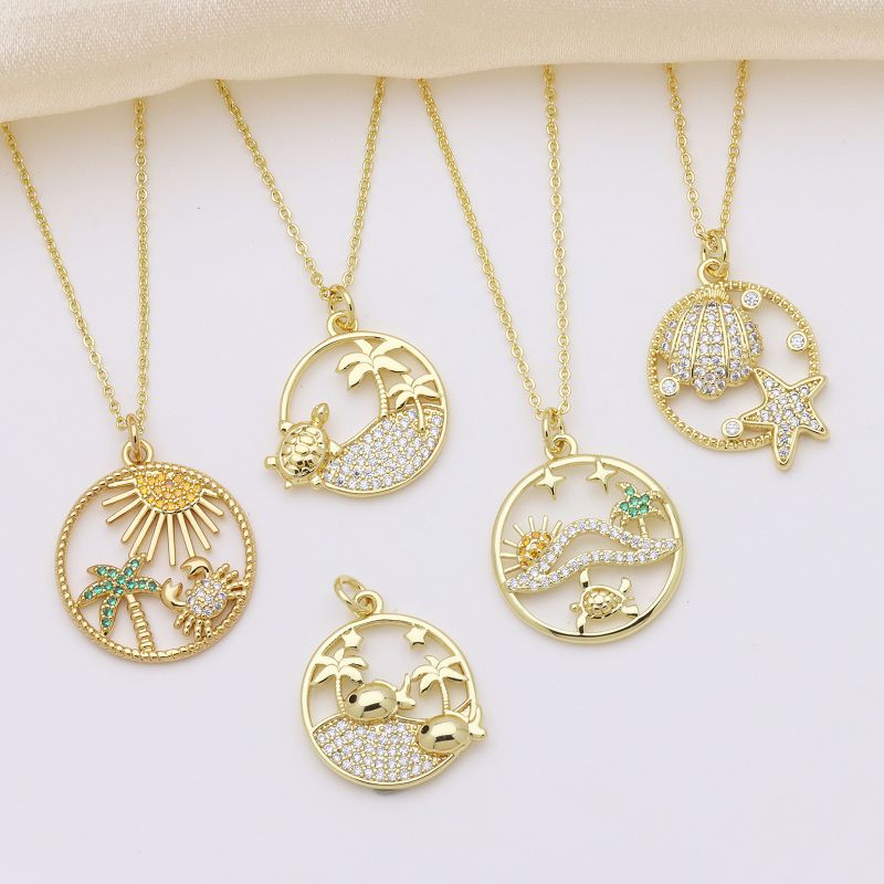 A Copper Diamond Turtle Coconut Tree Starfish Geometric Necklace