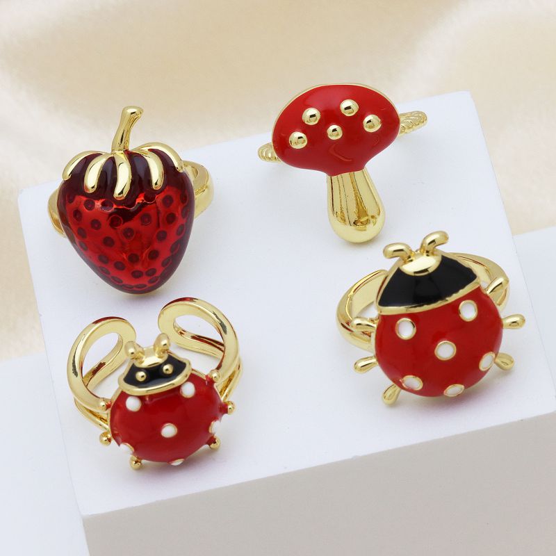 Beetle Copper Geometric Beetle Strawberry Mushroom Ring
