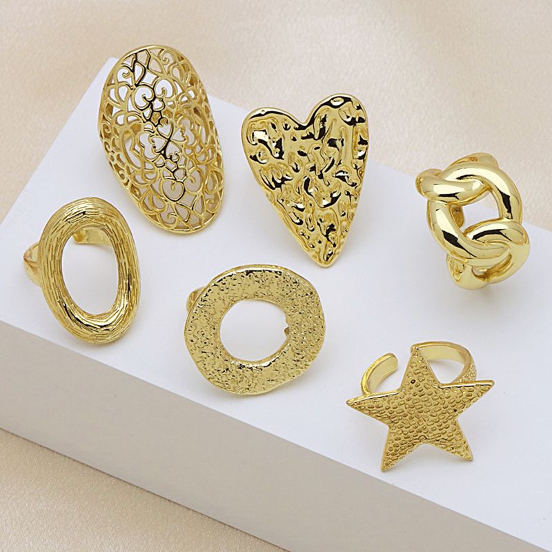 Ring 1# Copper Gold-plated Heart Oval Hollow Ring