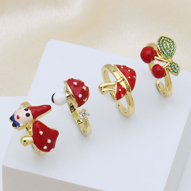 A Gold-plated Copper Mushroom And Diamond Cherry Ring