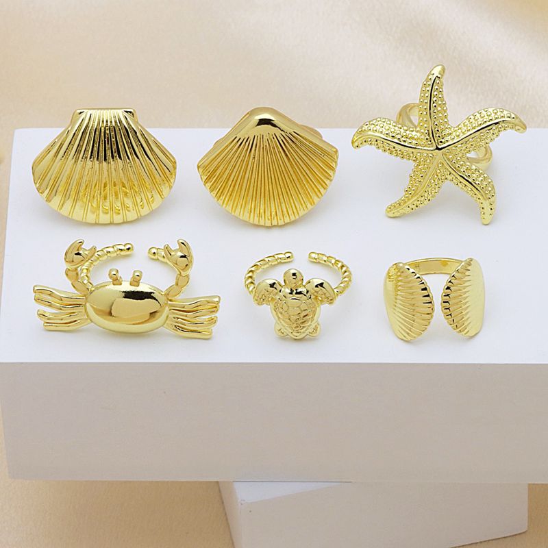Ring 1# Gold-plated Copper Shell Starfish Crab Ring